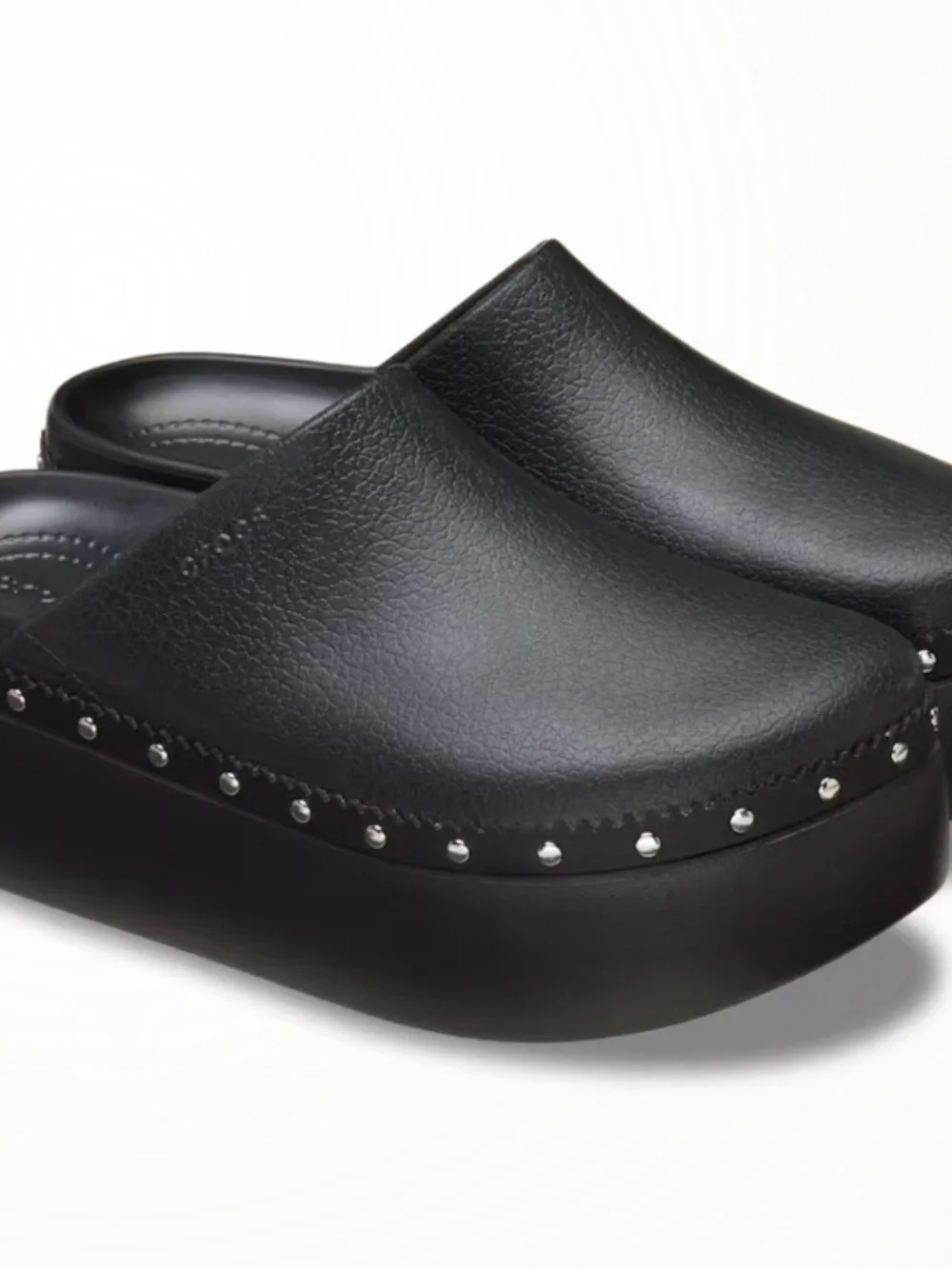 CROCS Black Platform Clog with Silver Stud Accents - Picture 2 of 7